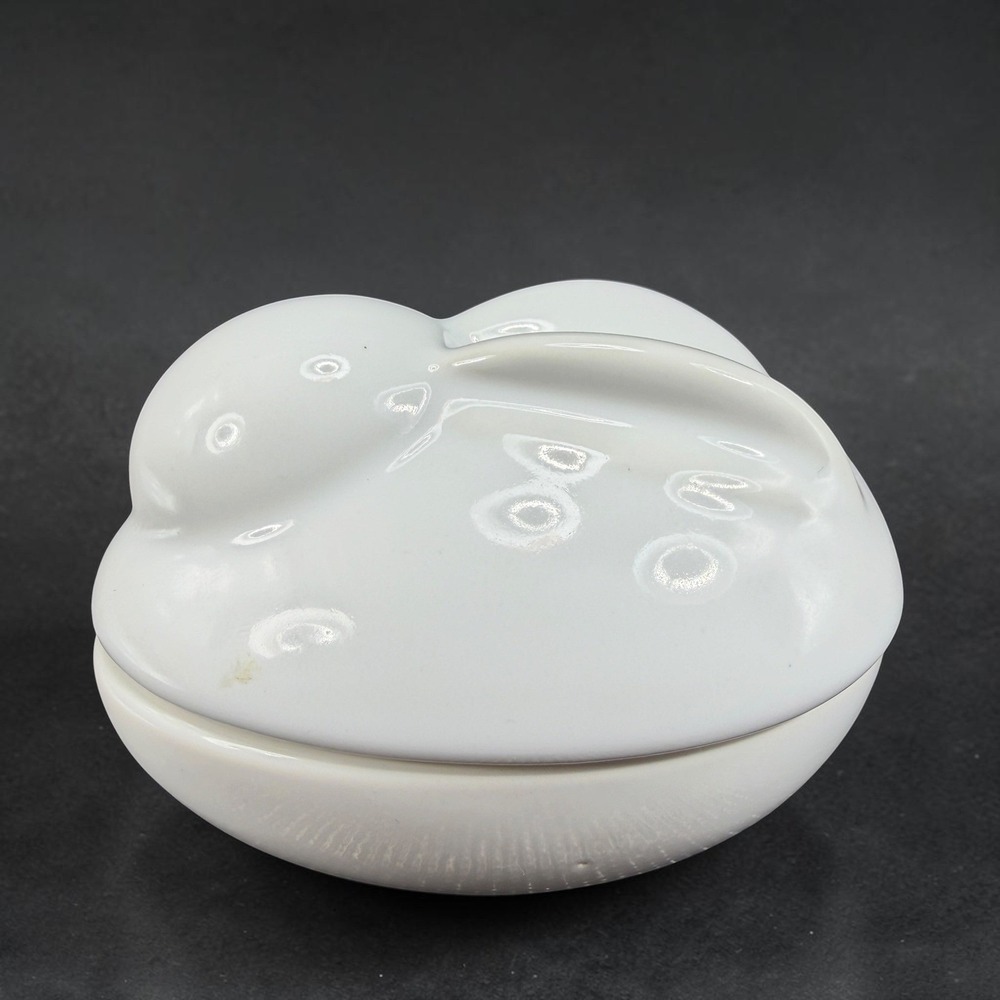 Pottery Barn Easter White Ceramic Bunny Rabbit‎ Lidded Candy Dish Small Canister